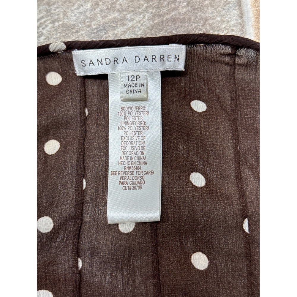 Sandra Darren‎ Brown Polka Dot Pintuck Ruffle Hem Sleeveless Dress 12P Petite - Picture 7 of 7